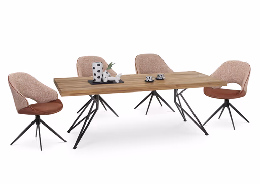 Esstisch - LB ca. 240x100 cm, Wildeiche massiv geölt, Baumkante, Schwarz