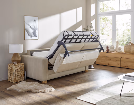 Sofa Lakeville - 2-Sitzer inkl. Schlaffunktion, Gestell Schwarz, Stoff, Beige