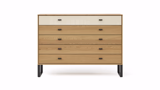 Kommode Lenoso - Eiche massiv, Glas Champagner