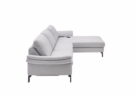 Ecksofa - 3-Sitzer mit Longchair rechts, Relaxfunktion motorisch, Stoff, Hellgrau