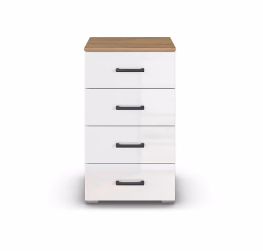 Kommode RHONDA- Eiche Dekor, Weiß, Hochglanz