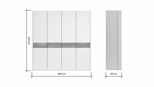 Drehtürenschrank Viana - B ca. 204 cm, Lack, Steingrau, Riffholz, Wildeiche