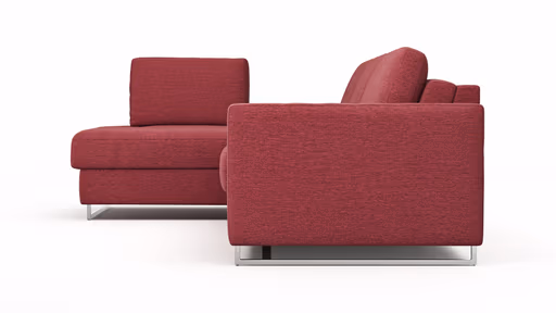 Ecksofa Nuoro - Longchair links mit 2-Sitzer inkl. Schlaffunktion und Bettkasten, Stoff, Rubin