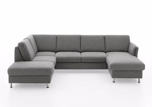 Wohnlandschaft - Ecke links mit 2,5-Sitzer und Longchair rechts, Stoff, Grau