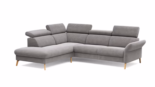 Sofa Maryville - Eckelement und Abschlussteil medium links mit 2,5-Sitzer, inkl. Kopfteil verstellbar, Stoff, Grau