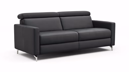 Sofa Paulina - 2,5-Sitzer, Kopfteil verstellbar, Leder, Schwarz