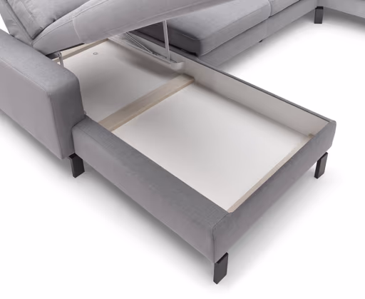 Wohnlandschaft CALM - Longchair links, 2-Sitzer, inkl. Schlaffunktion, Ecke rechts, Microfaser, Creme