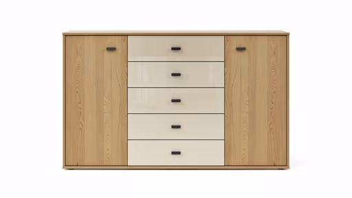 Kommode Lenoso - Eiche massiv, Glas Champagner