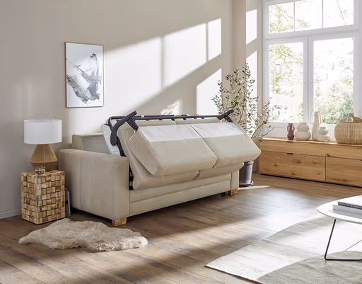 Sofa Lakeville - 2-Sitzer inkl. Schlaffunktion, Gestell Schwarz, Stoff, Beige