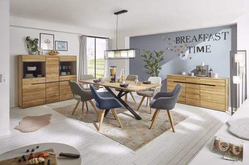 Esstisch - LB ca. 200x100 cm, Eiche massiv geölt, Schweizer Kante, Schwarz