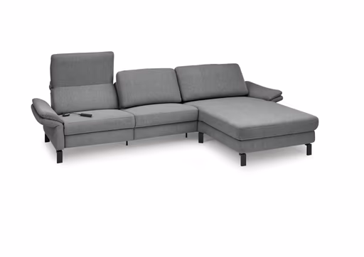 Ecksofa CALM PREMIUM 2.0 - 3-Sitzer mit Longchair rechts, Relaxfunktion motorisch, Armlehne verstellbar, Stoff, Anthrazit