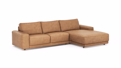 Ecksofa Balok - 2,5-Sitzer mit Longchair groß rechts, Leder, Cognac