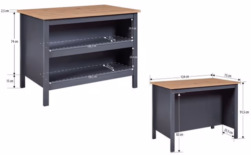 Bartisch - LB ca. 124x75 cm, Anthrazit, Artisan Eiche Nachbildung