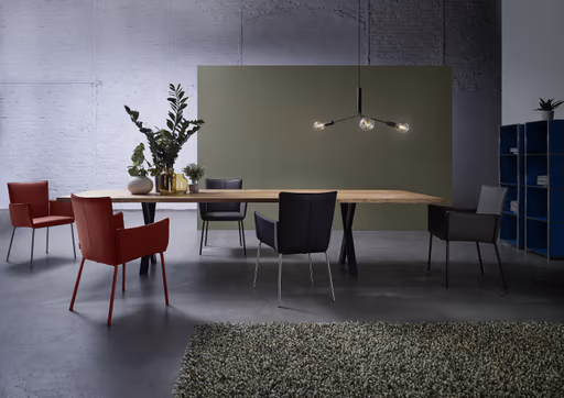 Armlehnstuhl 4900 - Leder, Rot, Innenliegendes Gestell, Edelstahl