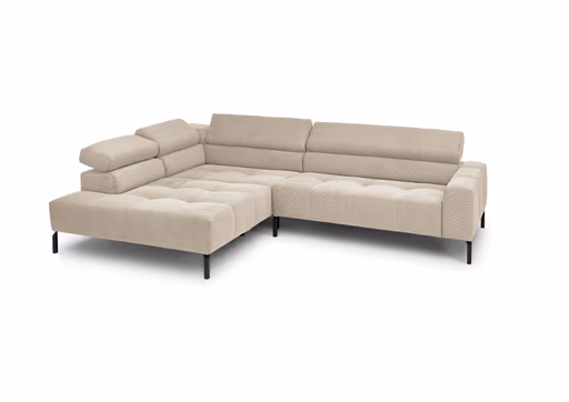 Ecksofa COLLEEN 2.0 - Ecke links mit 2-Sitzer, Kopfteil verstellbar, Feincord, Sand