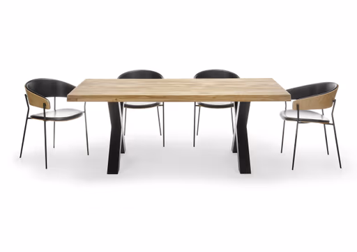 Esstisch - LB ca. 220x100 cm, Wildeiche massiv geölt, Baumkante, Schwarz