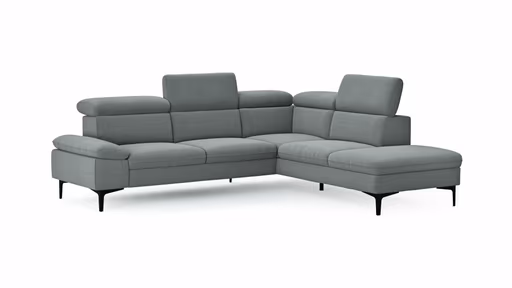 Ecksofa Felipa - 2,5-Sitzer mit Ecke rechts inkl. Kopfteil verstellbar, Stoff, Grau