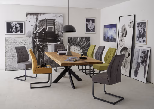 Esstisch - LB ca. 240x100 cm, Wildeiche massiv geölt, Baumkante, Schwarz