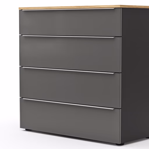 Kommode Colorado Beimöbel - Front Glas, Dunkelgrau matt, Griffe Edelstahlfarbig