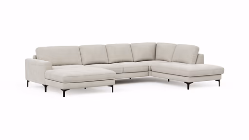 Wohnlandschaft Oviedo - Longchair links mit 2-Sitzer und Ecke rechts, Stoff, Natur