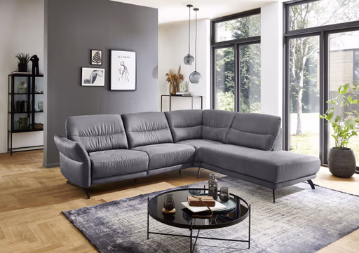 Ecksofa - 3-Sitzer mit Ecke rechts, Stoff, Grau