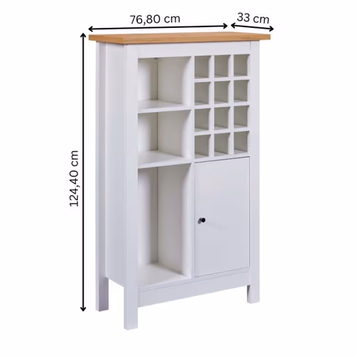 Weinschrank - B ca. 76 cm, Weiß, Artisan Eiche Nachbildung