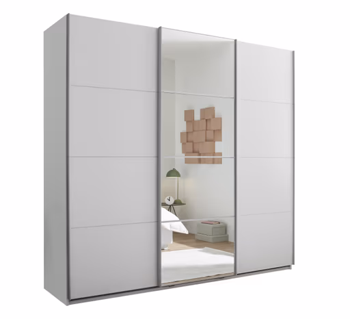Schwebetürenschrank- B ca. 215 cm, Weiß, Spiegel