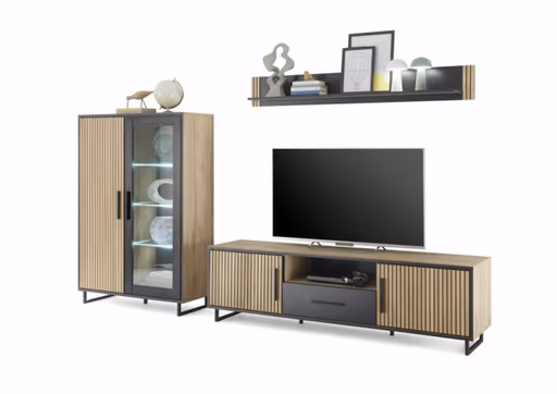 TV-Board- Eiche Dekor, Schwarz