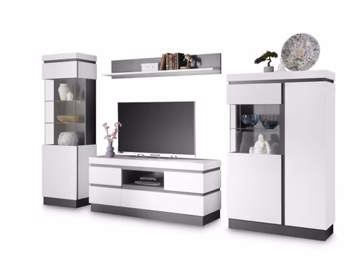 Highboard-Vitrine - Alpinweiß, Anthrazit