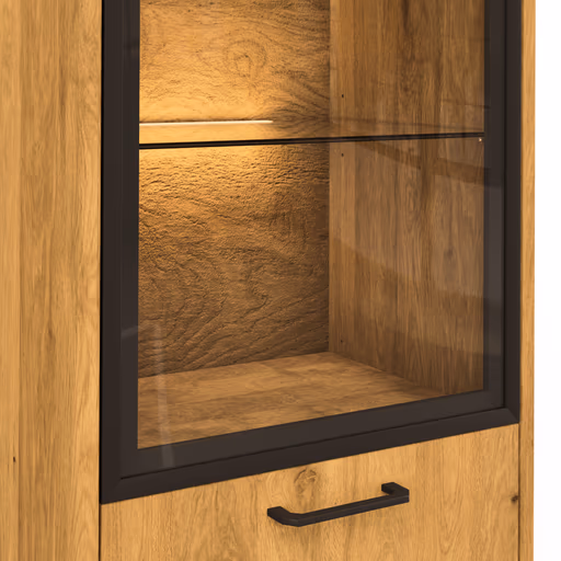 Vitrine Savannah - Anschlag rechts, inkl. Beleuchtung, Wildeiche massiv, natur geölt