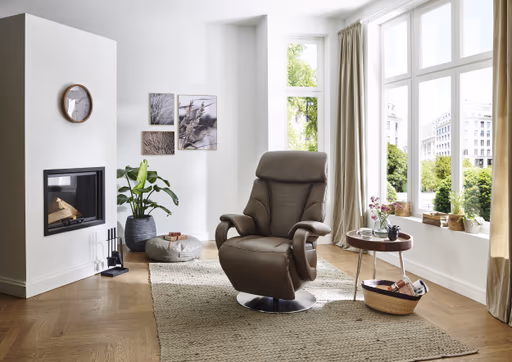 Fernsehsessel EM Celle - Relaxfunktion, Leder, Steingrau