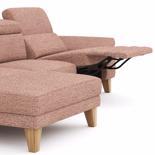Ecksofa Hudson - Longchair links mit 2,5-Sitzer, inkl. Kopfteil/Armlehne verstellbar und Relaxfunktion (motorisch), Stoff, Kupfer