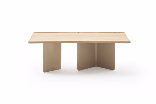 Couchtisch Olai - LHB ca. 120x39x65 cm, Asteiche Massiv, Metall, Beige