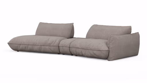 Trapezsofa Fluffy - 2-Sitzer mit Trapezelement und Abschlussteil inkl. Rückenlehne verstellbar, Stoff, Taupe