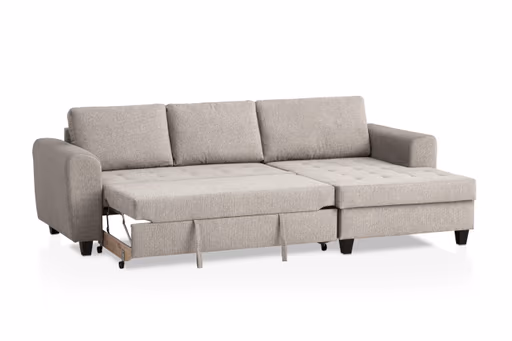 Ecksofa - 2-Sitzer, Ecke rechts inkl. Schlaffunktion mit Bettkasten, Stoff, Steingrau