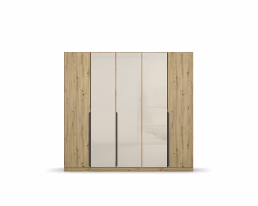 Drehtürenschrank ROMAN SPIN- B ca. 226 cm, Eiche Dekor, Glas, Champagner