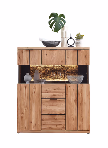 Highboard - mit Beleuchtung, Wildeiche teilmassiv