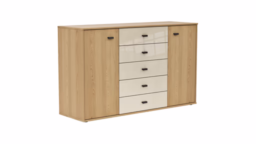 Kommode Lenoso - Eiche massiv, Glas Champagner