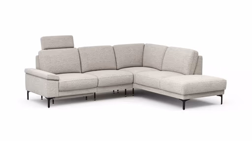 Ecksofa Matero - 2-Sitzer mit Ecke rechts inkl. Relaxfunktion motorisch und Sitzvorzug, Stoff, Hellgrau