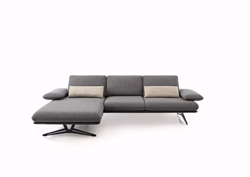 Ecksofa - Longchair links mit 2,5-Sitzer, Rückenlehne/Armlehne verstellbar, Stoff, Grau