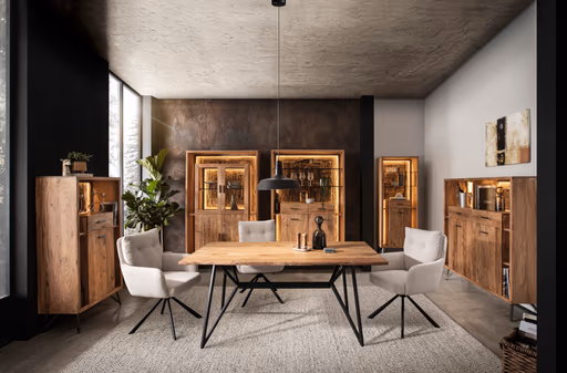 Highboard - mit Beleuchtung, B ca. 145 cm, Akazie massiv