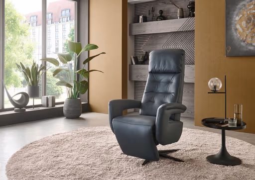 TV Sessel - Größe L, Relaxfunktion, Kopfteil vertellbar, Leder, Blau