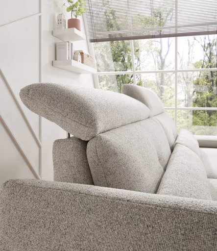 Ecksofa EM Lamego - Rückenlehne, Kopfteil und Armteil verstellbar, Stoff, Beige