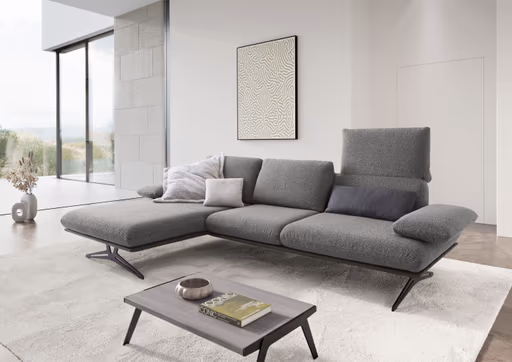 Ecksofa - Longchair links mit 2,5-Sitzer, Rückenlehne/Armlehne verstellbar, Stoff, Grau