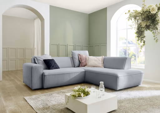 Ecksofa - 2-Sitzer mit Ecke rechts, Stoff, Eisblau