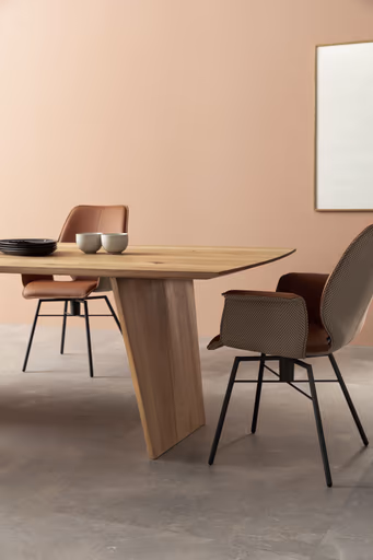 Armlehnstuhl Penthouse -  Leder, Rost, Stoff, Beige-Rost, Drehbar