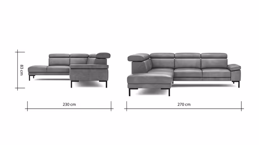Ecksofa Hudson - Ecke links mit 2,5-Sitzer inkl. Kopfteil verstellbar, Leder, Braungrün