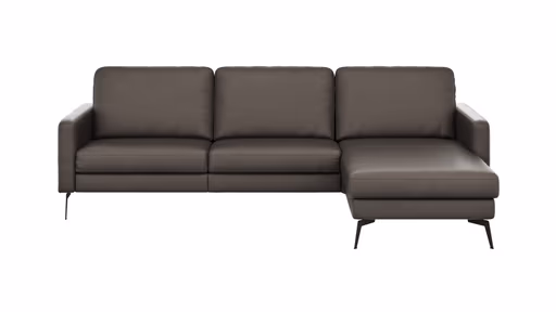 Ecksofa Enna - 3-Sitzer mit Longchair rechts, Armlehne A, Leder, Schwarz