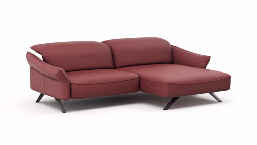 Ecksofa Bormio - 1,5-Sitzer mit Longchair rechts inkl. Fußteil- und Sitztiefenverstellung motorisch, Kopfteilverstellung, Leder, weinrot