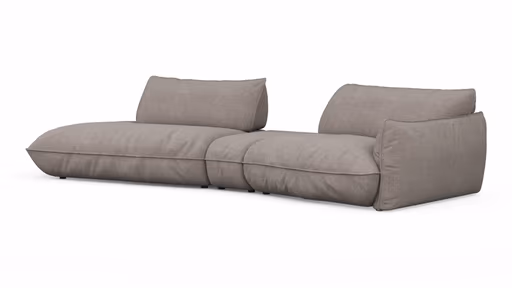 Trapezsofa Fluffy - 2-Sitzer mit Trapezelement und Abschlussteil inkl. Rückenlehne verstellbar, Stoff, Taupe